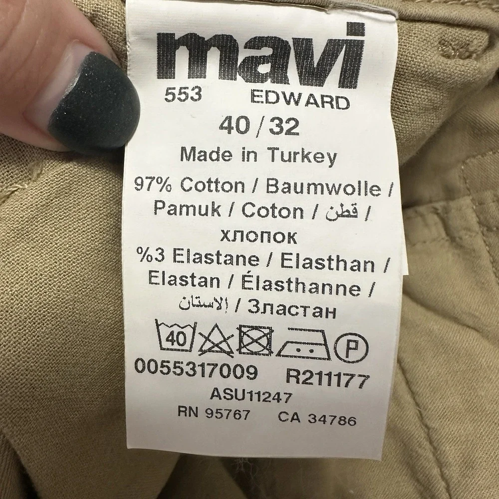 Mavi Jeans Mens 40x32 Tan Edward Slim Straight Leg Chinos Pants‎ Stretch Preppy